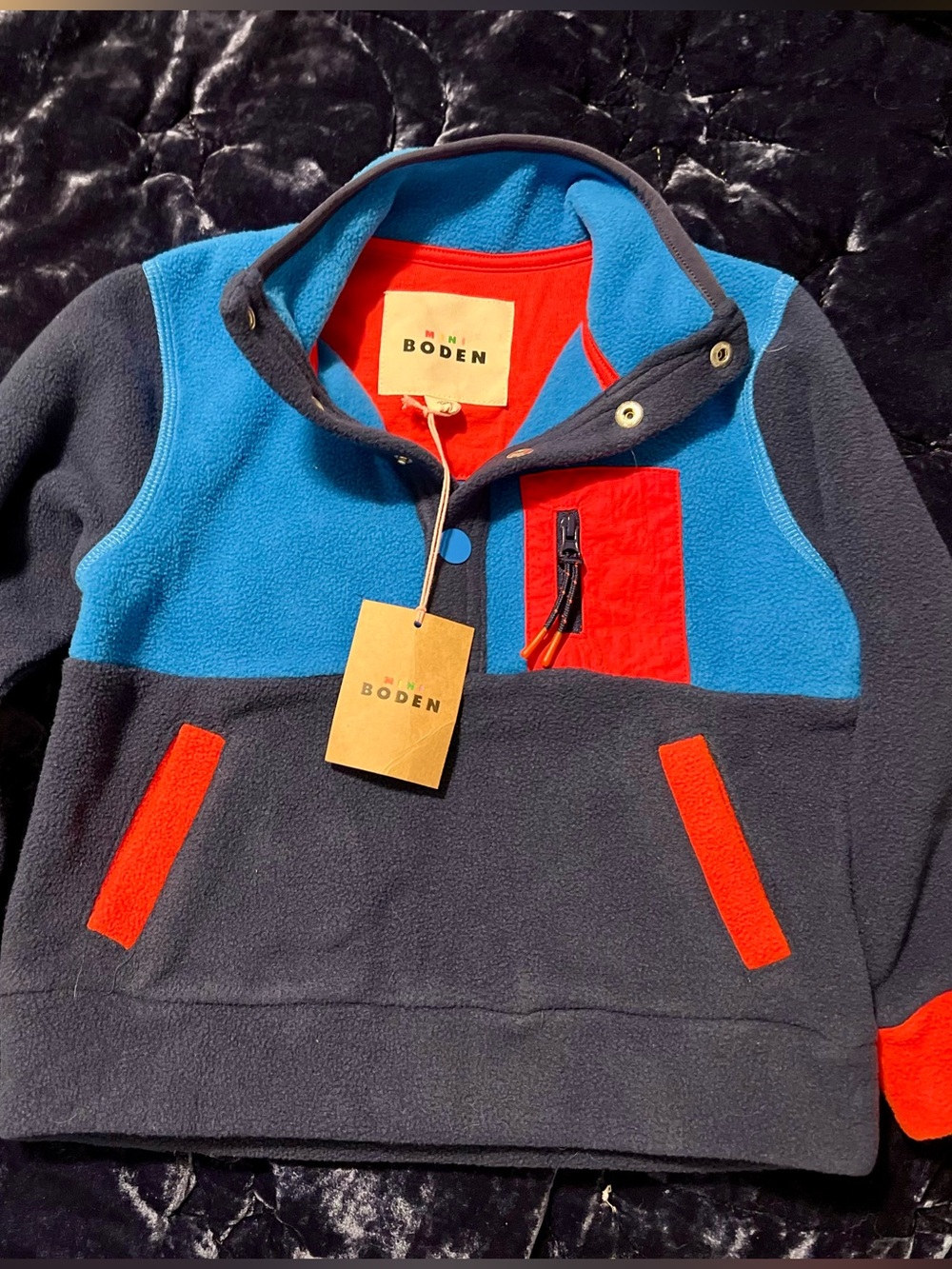 NWT Boden Kids Fleece Jacket in Blue, Navy & Red